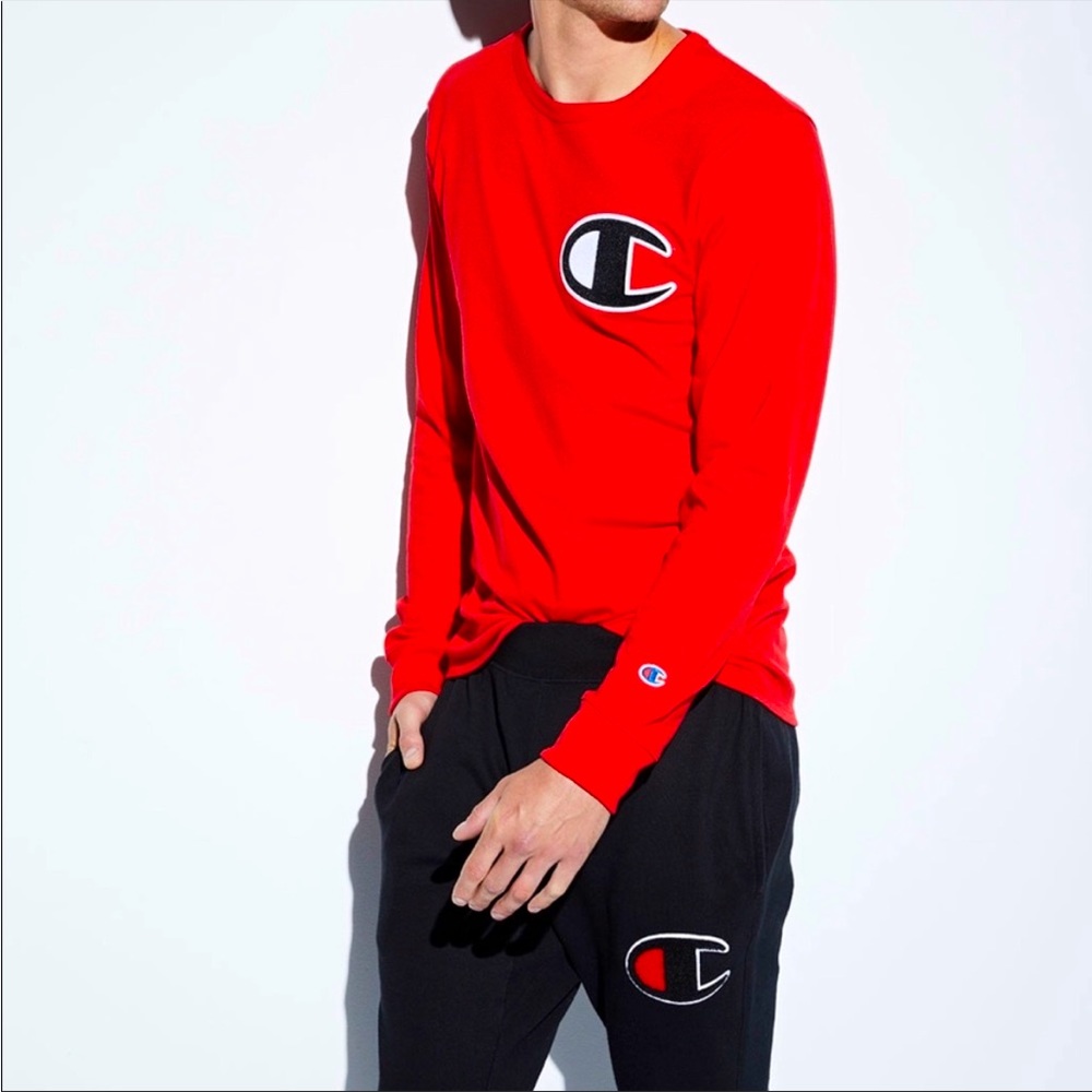 Men's Champion long sleeve red t-shirt . Small